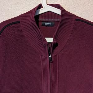 Alfini, zip front sweater, w/pockets, black trim